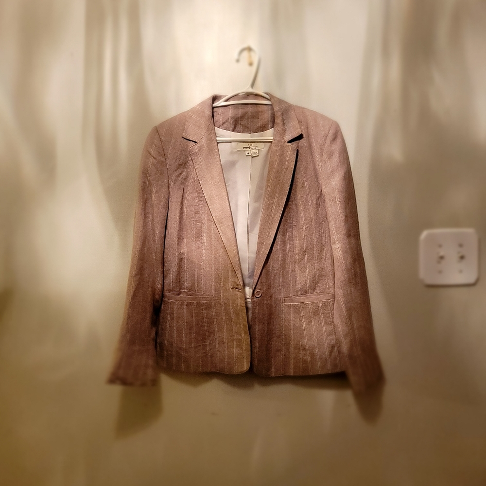 ID COLLECTION Linen Blazer, Size: 4, Color: Tan and striped cream.